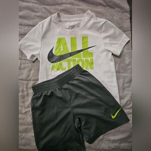 Nike Kids White and Gray T-Shirt and Shorts Set
